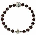 Armband op elastiek Hout donkerbruin + Verzilverde parels 