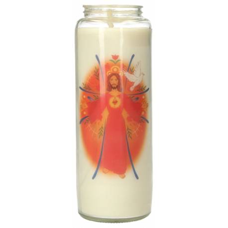 Noveenkaars in glas / wit / Verrezen Christus 