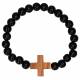 Armband op elastiek Zwart + kruisje metaal 