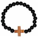 Armband op elastiek Zwart + kruisje metaal 