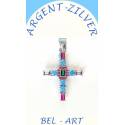 Pendentif croix argent avec zircons multicolores 24 x19 mm