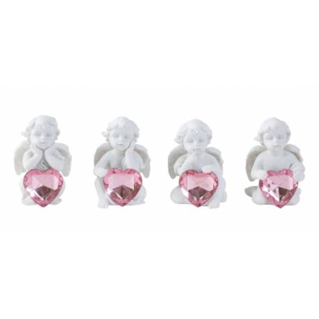 Ange blanc assis avec coeur rose 5.5 cm