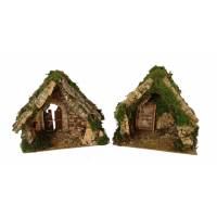 Cabane vide + lumière pour personnages de crèche de 11 cm (25x14x22cm)