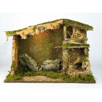Cabane vide + lumière pour personnages de crèche de 15 cm (50x23x35cm)
