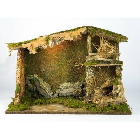 Cabane vide + lumière pour personnages de crèche de 15 cm (50x23x35cm)