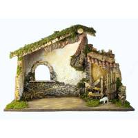 Cabane vide + lumière pour personnages de crèche de 20 cm (60x34x43cm)