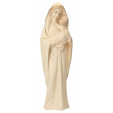 Statue Vierge Marie avec enfant en bois - 20cm - bois naturel avec finition dorée
