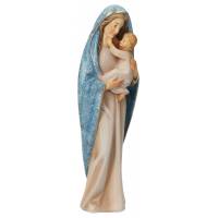 Statue Vierge Marie avec enfant en bois - 20 cm - couleur bleu marbré