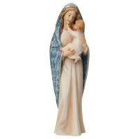 Statue Vierge Marie avec enfant en bois - 25 cm - couleur bleu marbré