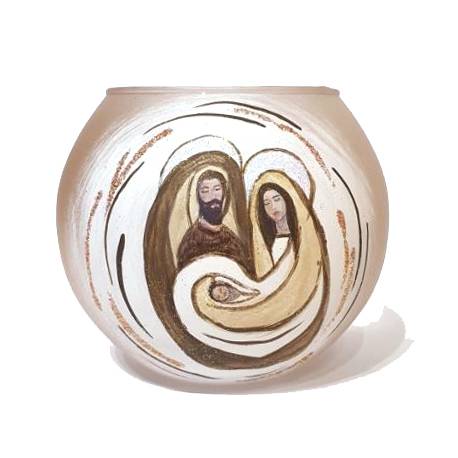 Photophore en verre Sainte Famille doré - H 12 Cm
