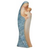 Statue Vierge Marie avec enfant en bois -15 cm - finition couleur bleu marbré