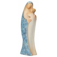Statue Vierge Marie avec enfant en bois - 20 cm - finition couleur bleu marbré