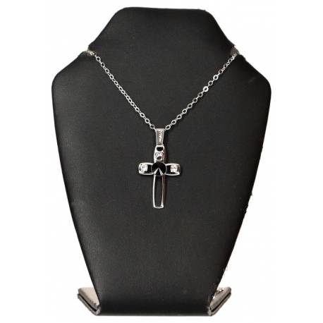 Pendentif croix avec strass black diamond + Chaine 50 Cm