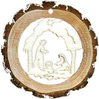 Décoration de Noël ronde en bois à suspendre - crèche de Noël