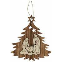 Décoration de Noël en bois en forme de sapin à suspendre - crèche de Noël