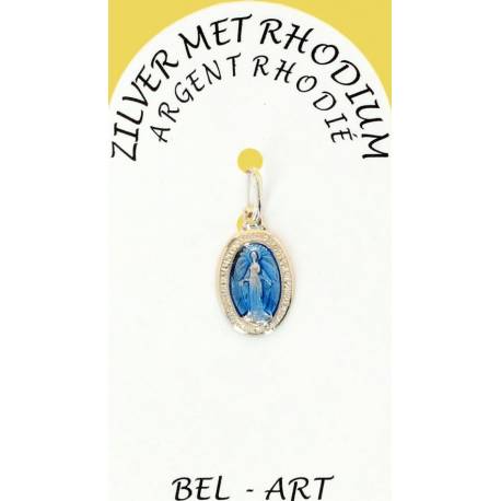 Médaille Argent Rhodié - Miraculeuse - 12 mm - Email Bleu