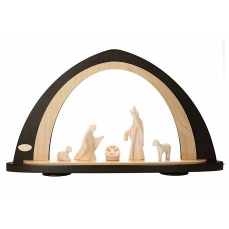 Houtsnijwerk Heilige Familie 13Cm Natuur + Kerststal 