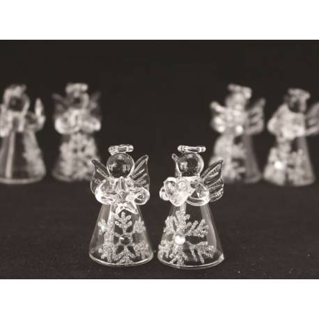 Ange en verre 4 cm blanc avec étoile 6 / Set