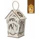 Lanterne blanche en bois 17 cm avec crèche de Noël + lumière