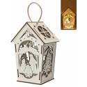 Lanterne blanche en bois 17 cm avec crèche de Noël + lumière