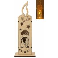 Bougie en bois avec crèche de Noël + lumière 23 cm