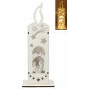 Bougie blanche en bois avec crèche de Noël + lumière 23 cm