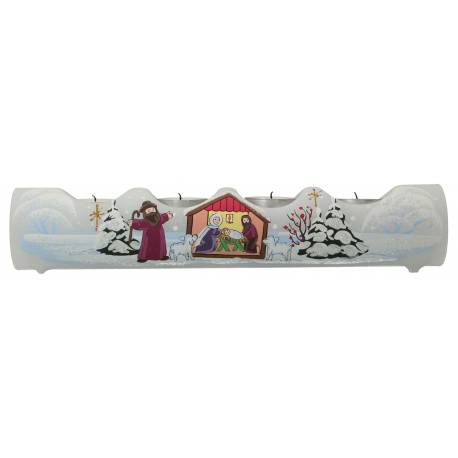 Witte kerstkandelaar in glas met 4 kaarsen - kerststal 