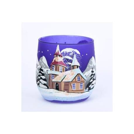 Photophore de Noël bleu 6 x 7 cm