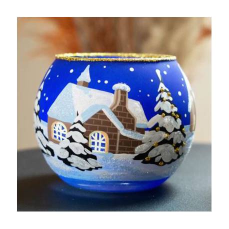 Photophore de Noël bleu 7 x6 cm