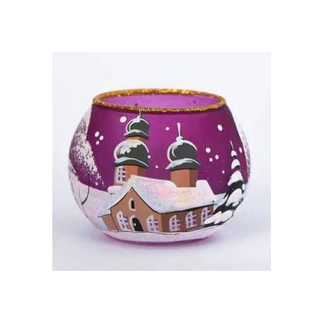 Kerst theelichthouder paars7 x 6 cm 
