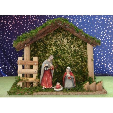 Kerstset : stal (23 x 10 x 17.5 cm) met 3 figuren van 9 cm 