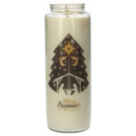 Neuvaine en verre / blanc / sapin avec crèche de Noël
