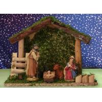 Kerstset : stal (23 x 10 x 17.5 cm) met 5 figuren 9 cm 