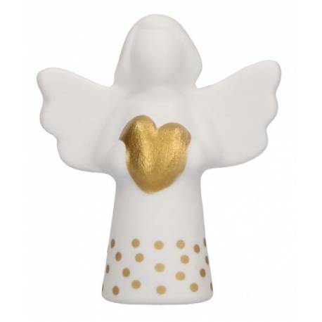 Ange porte bonheur en porcelaine 5 cm avec coeur