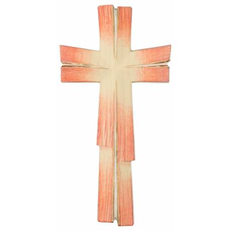 Houtsnijwerk Kruis H 15 cm natuur en rood 