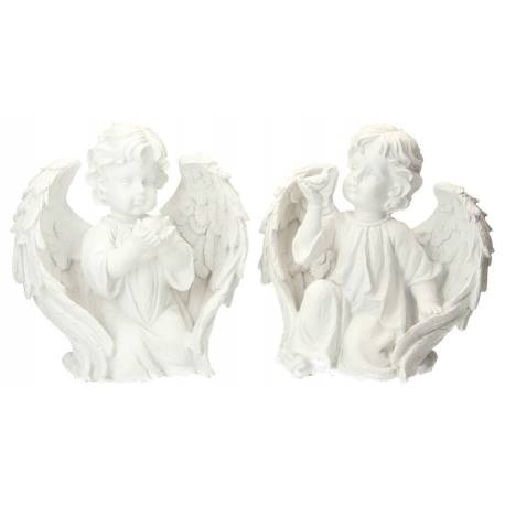 Ange avec oiseau Ht 28 cm - 2 / set