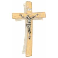 Kruisbeeld in glas 16 Cm Wit en goud met zilveren Christus 