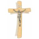 Croix murale en verre 16 cm Blanc et Or avec Christ argenté