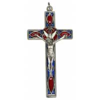 Kruisbeeld 11 cm Email Blauw-rood / Met. verzilverd 