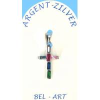 Zilver kruis hanger met veelkleurig zirkonen 20 x10 mm 
