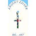 Pendentif croix argent avec zircons multicolores 20 x10 mm