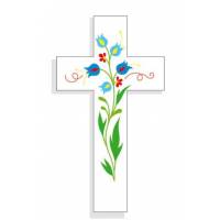 Croix Amour 14,5x8cm Fleurs bleues