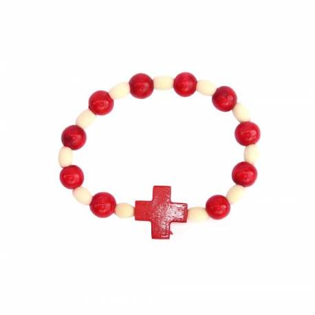 Armband tientje rood hout ongeveer 7 cm 