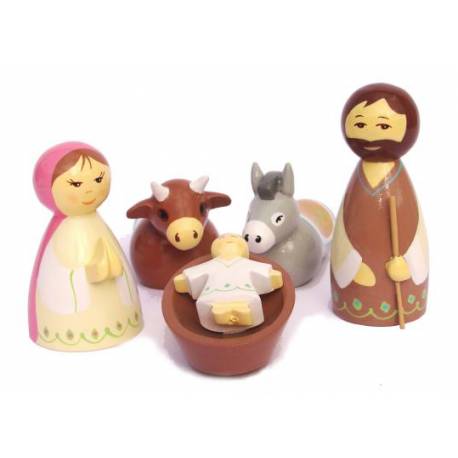 Crèche tournée Marie rose/beige 9cm + boite