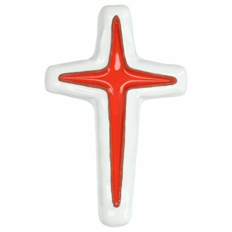 Croix Ceramique 13.5 X 9 Cm Blanc + Rouge