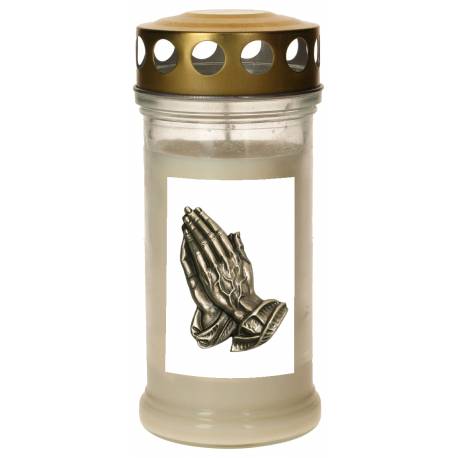 Graflicht in glas met deksel verguld - Biddende handen - 10 stuks / doos 
