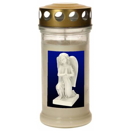 Veilleuse de cimetière en verre avec couvercle doré - Blanc - Ange - 10 pièces / carton