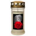 Veilleuse de cimetière en verre avec couvercle doré - Blanc - Ange avec rose - 10 pièces / carton