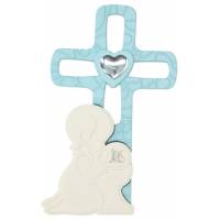 Croix de communion bleue à poser 9x16 cm