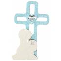 Communiekruisje op voet blauwe 9x16 cm 